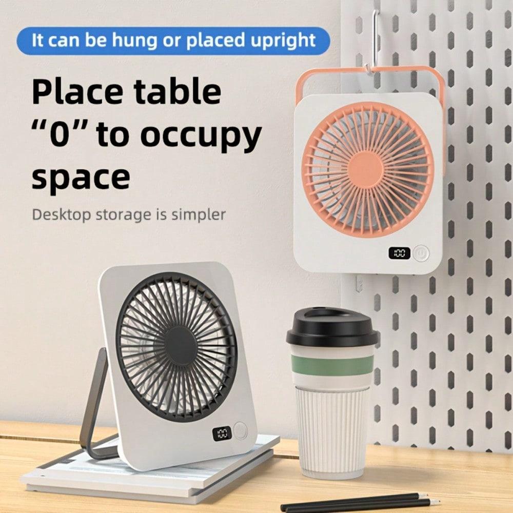 USB Desktop Fan – Foldable, 5-Speed, Power Display, Rechargeable