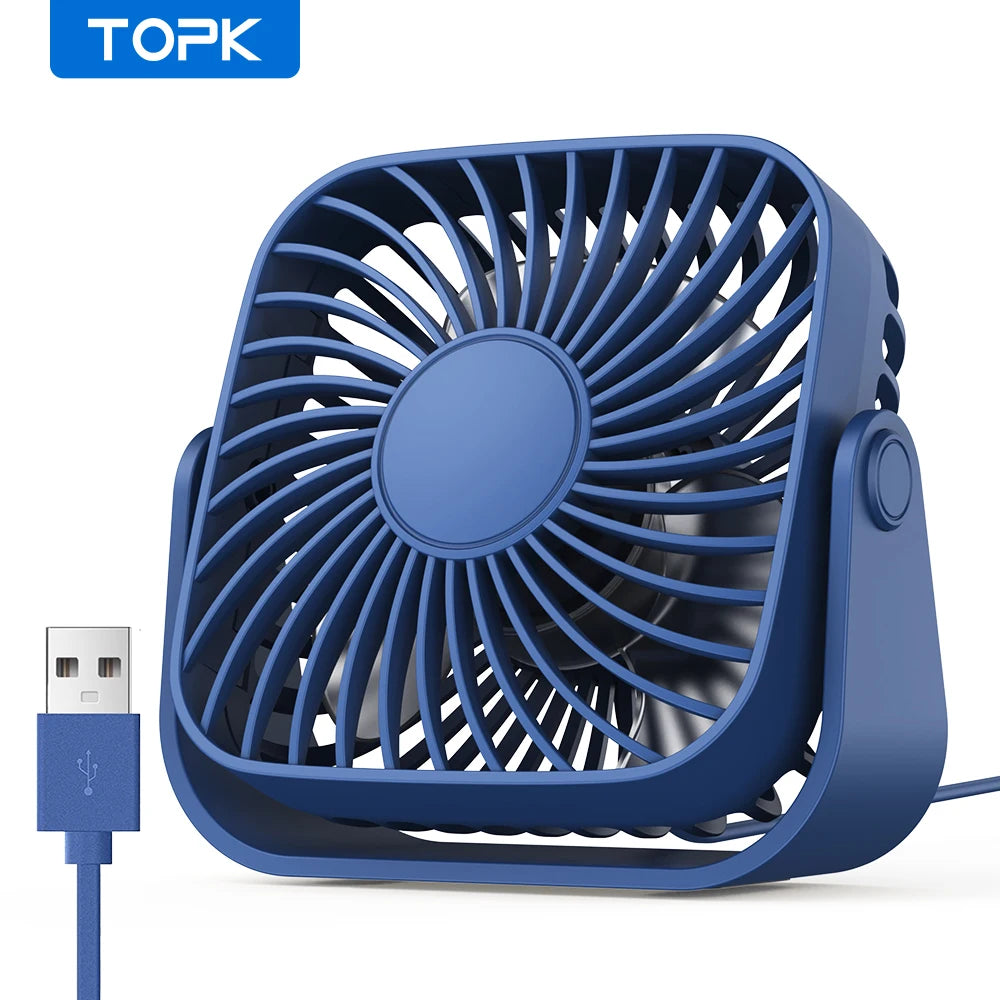 4-Inch USB Mini Desk Fan – 3-Speed, 360° Adjustable, Quiet Cooling