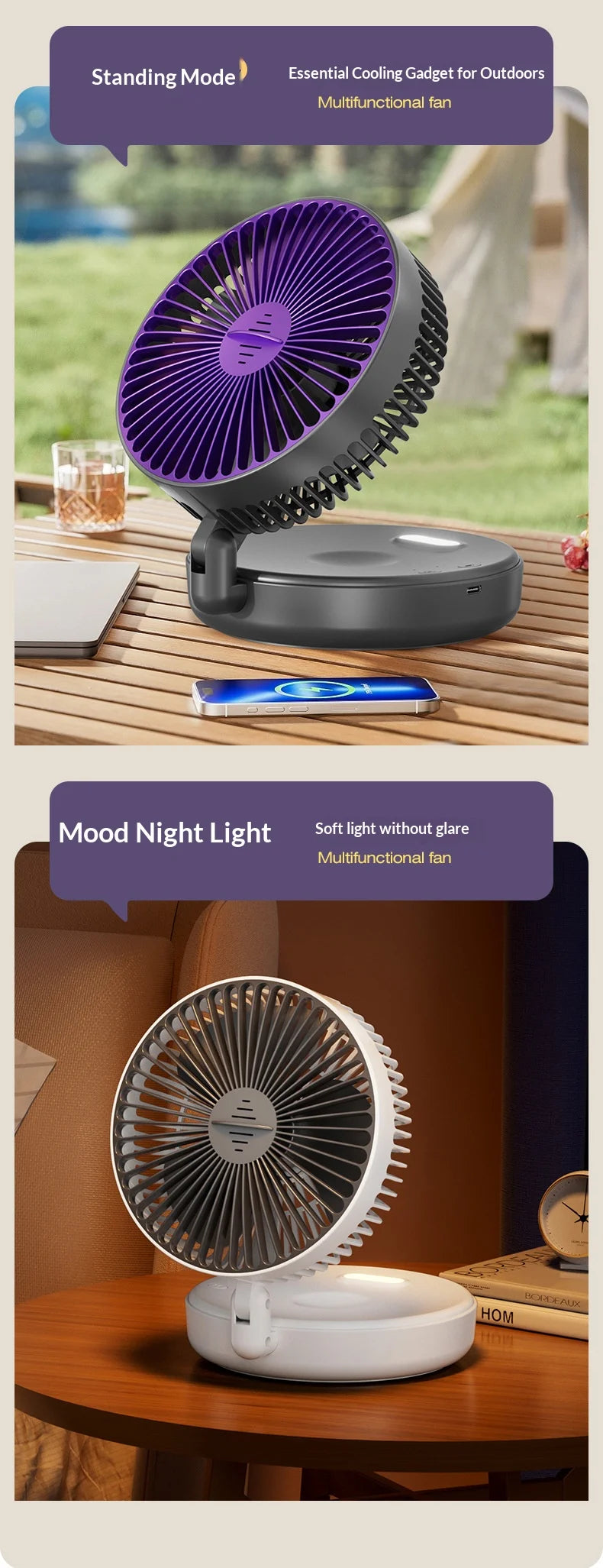 Foldable Wall Mount Fan – Glow-in-the-Dark, 5000mAh, High-Speed Circulation