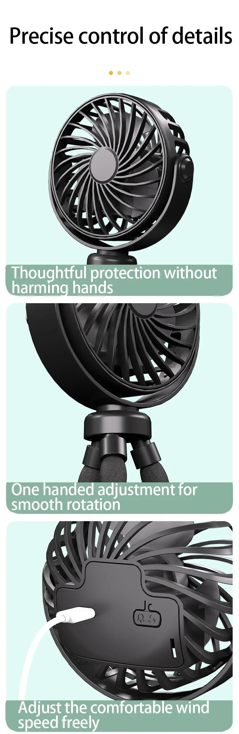 Multi Functional Student Baby Stroller Portable USB Mini  USB Rechargeable Handheld Electric Fan for Home 3 Speeds