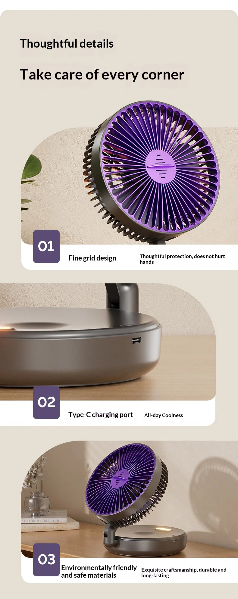 Foldable Wall Mount Fan – Glow-in-the-Dark, 5000mAh, High-Speed Circulation