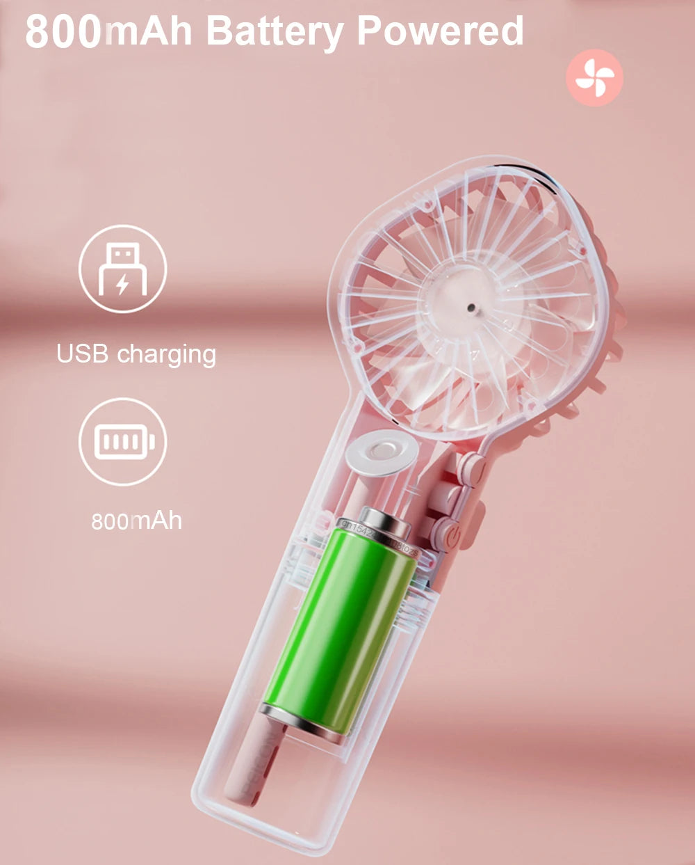 2-in-1 Mist Spray Fan – USB Rechargeable, 4-Speed, Handheld Humidifier Fan