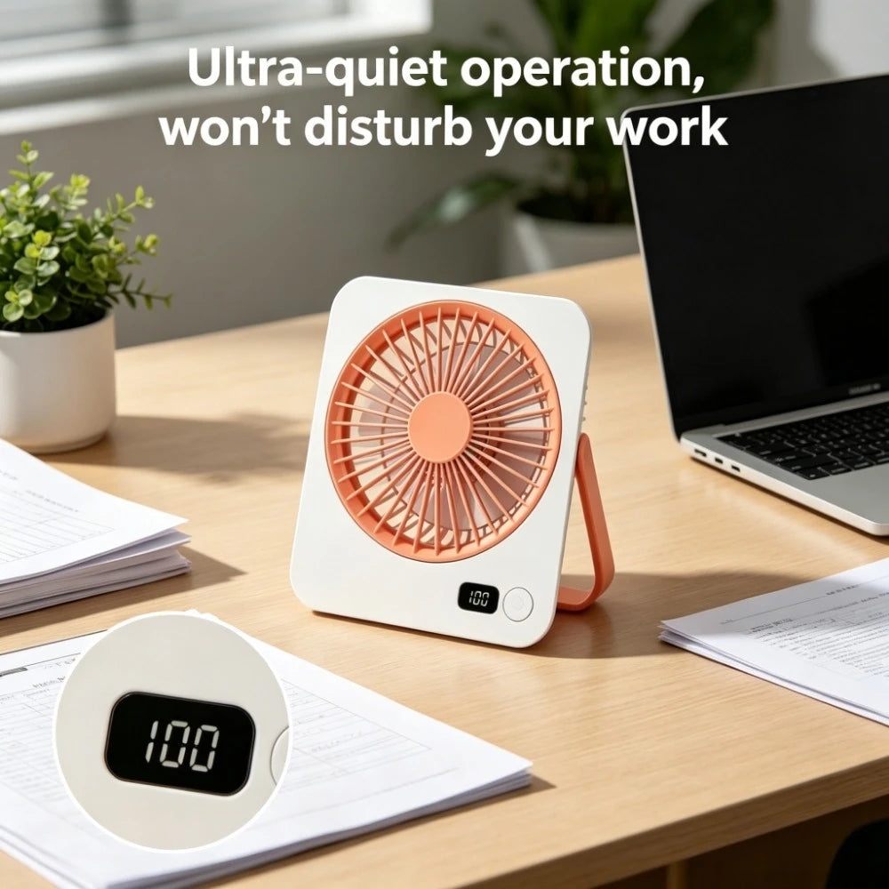 USB Desktop Fan – Foldable, 5-Speed, Power Display, Rechargeable