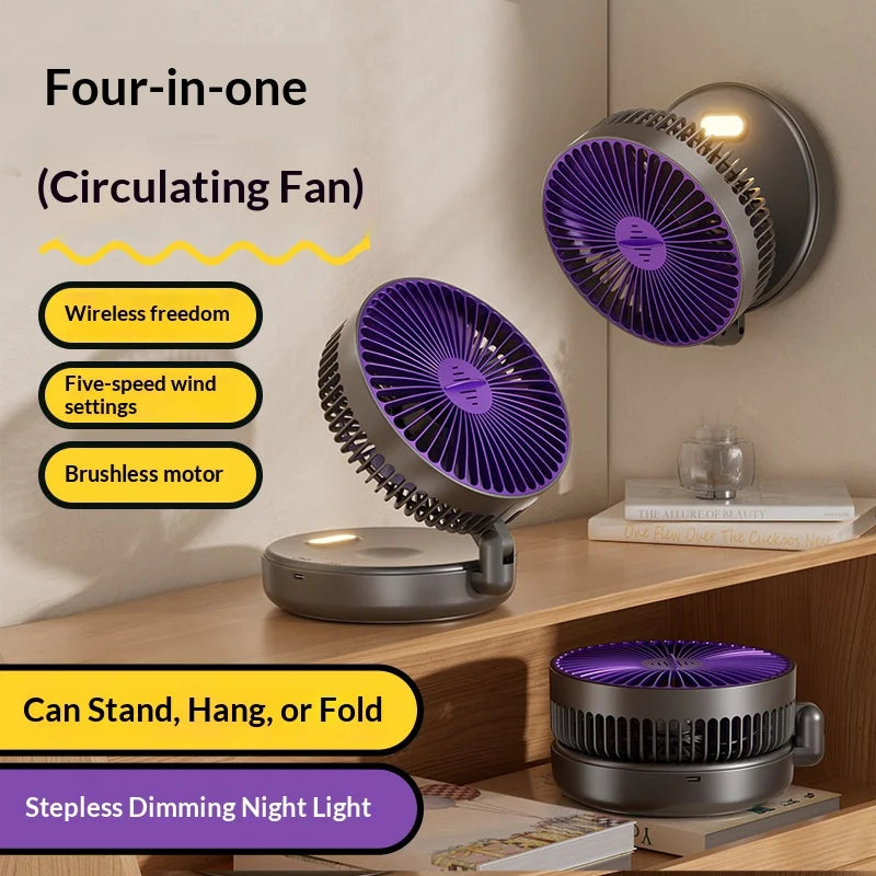 Foldable Wall Mount Fan – Glow-in-the-Dark, 5000mAh, High-Speed Circulation