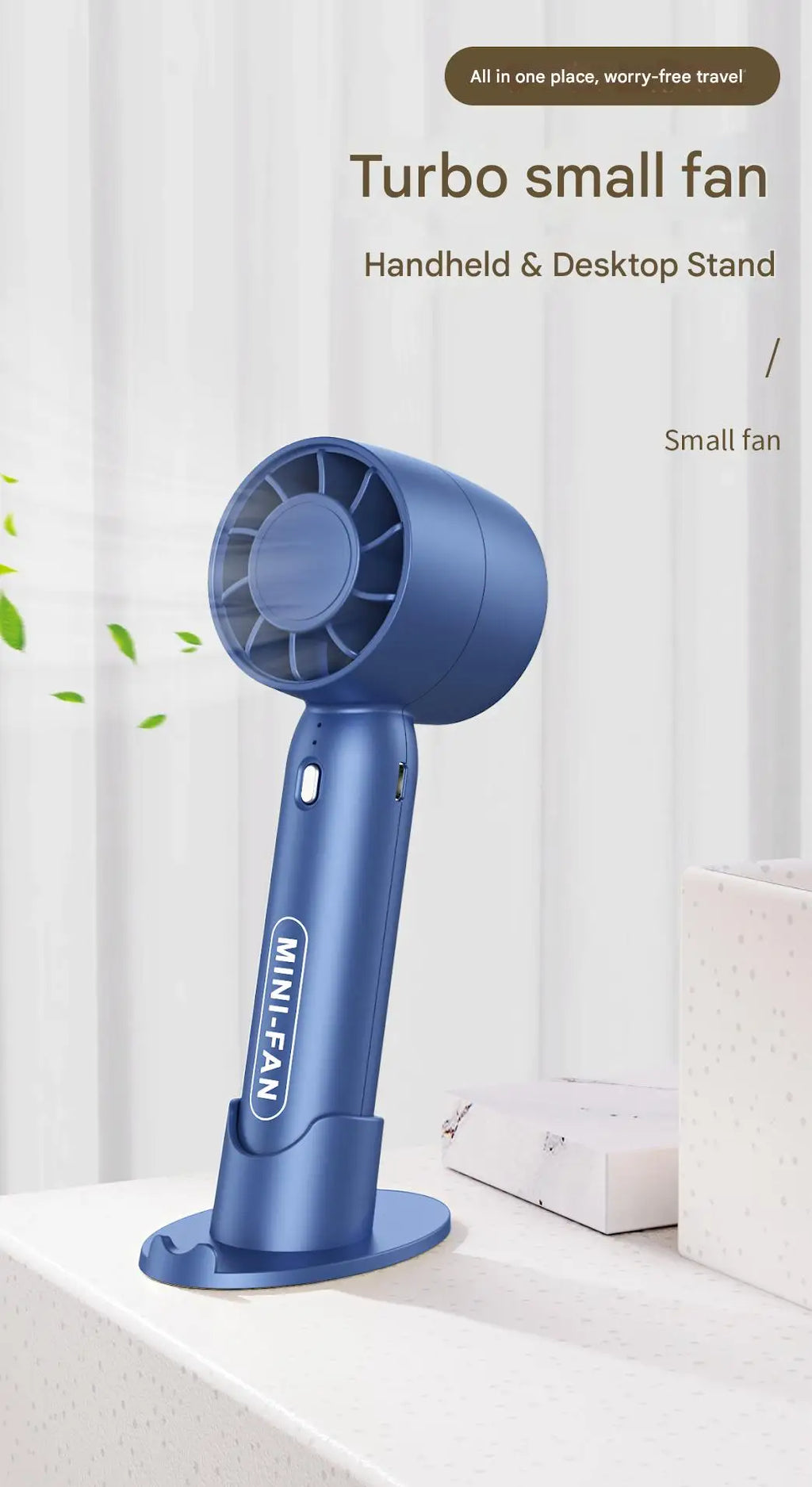 Turbo handheld small fan USB charging mini outdoor portable lightweight desktop stand with long-lasting battery life