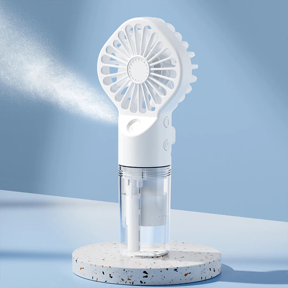 2-in-1 Mist Spray Fan – USB Rechargeable, 4-Speed, Handheld Humidifier Fan