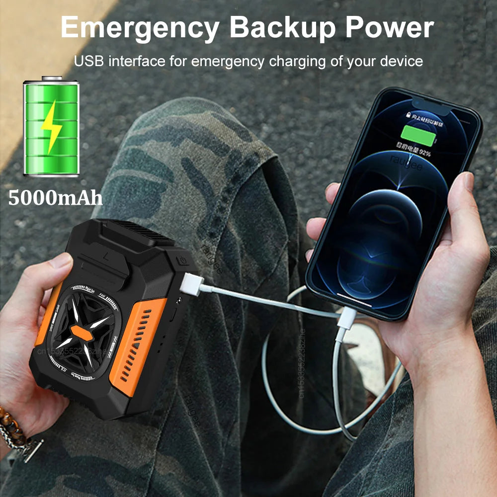 Wearable Neck Fan – 3-Speed, Belt Clip, 5000mAh, Hands-Free