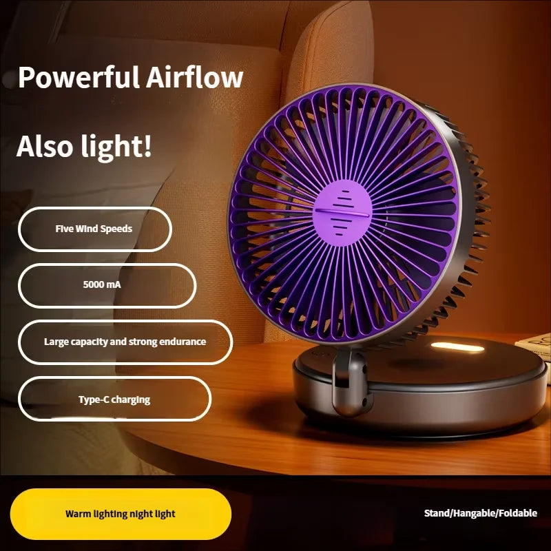 Foldable Wall Mount Fan – Glow-in-the-Dark, 5000mAh, High-Speed Circulation