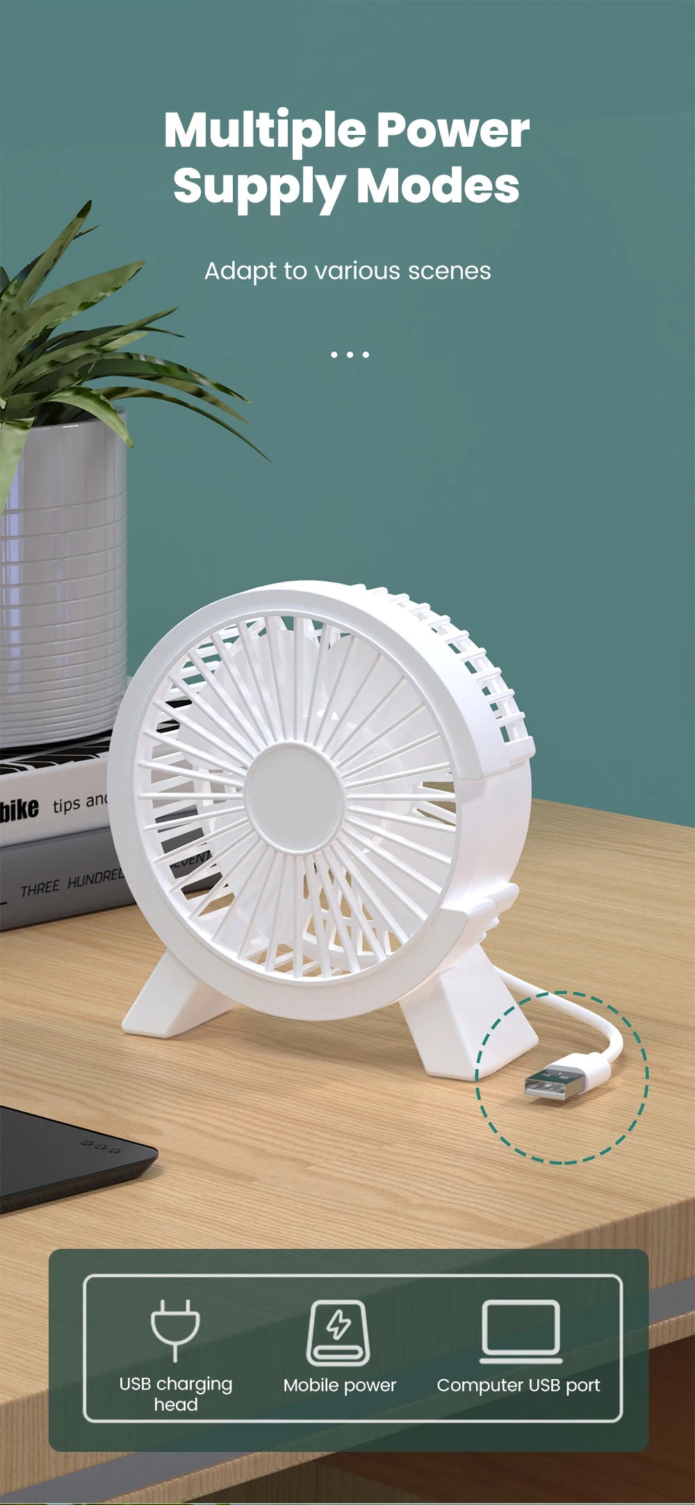 Mini USB Table Fan – High-Speed Turbo, Rechargeable, Dorm & Desk