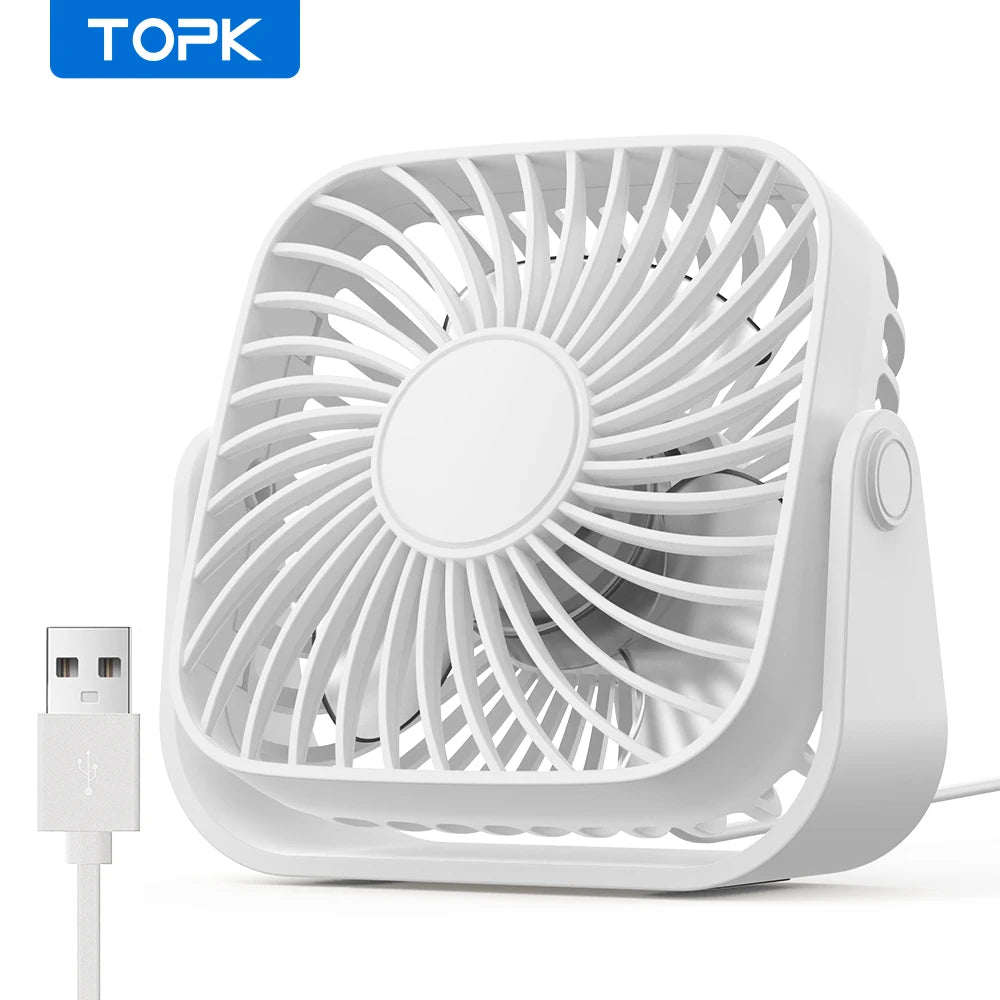 4-Inch USB Mini Desk Fan – 3-Speed, 360° Adjustable, Quiet Cooling