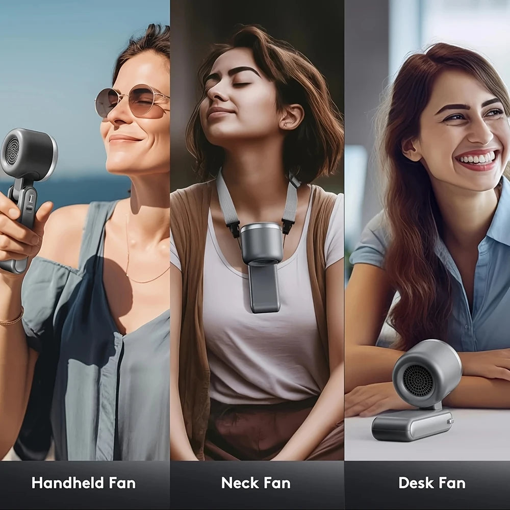 Portable 3-in-1 Turbo Handheld Fan, 5 High-Speed Settings, 3600mAh Power, Digital Screen, Foldable USB/Type-C Charge