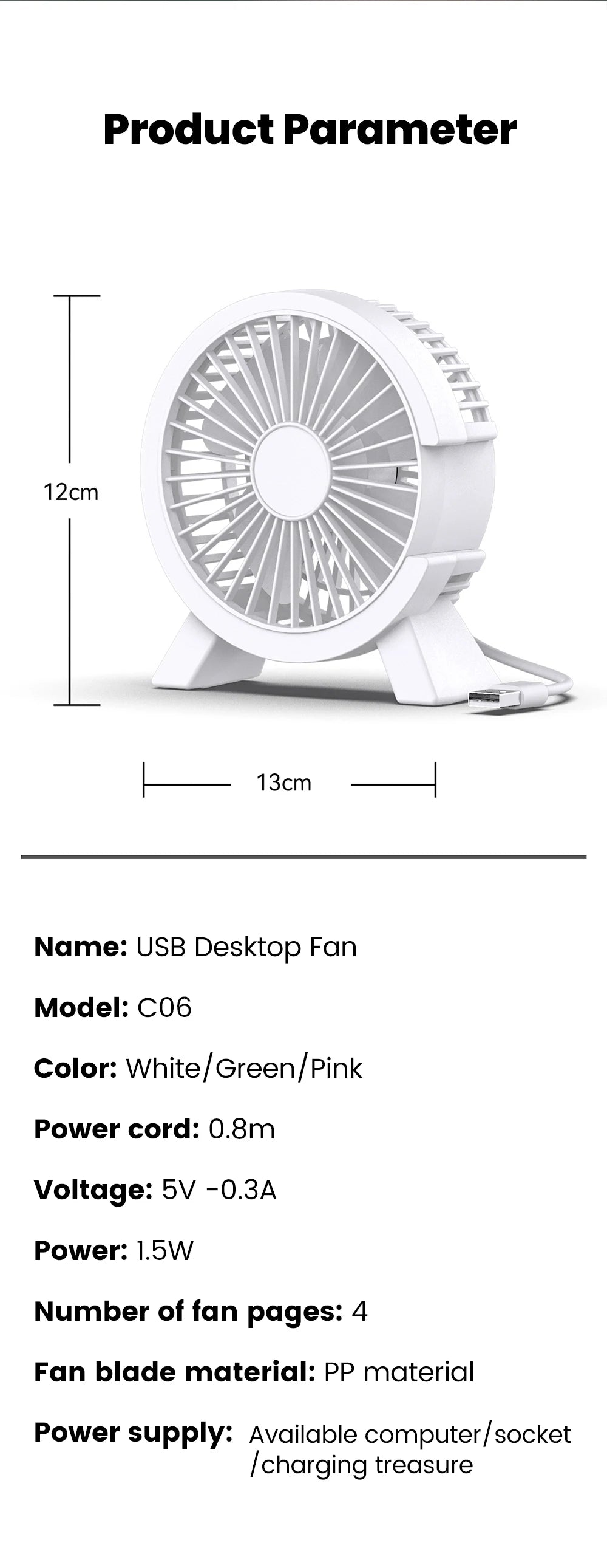 Mini USB Table Fan – High-Speed Turbo, Rechargeable, Dorm & Desk