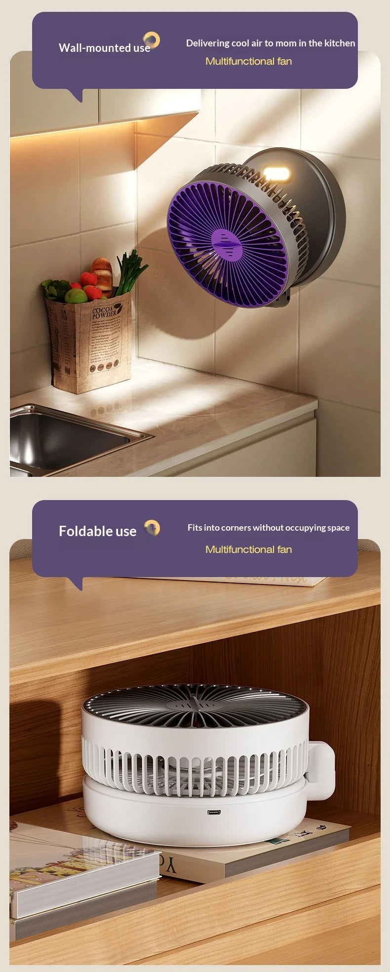 Foldable Wall Mount Fan – Glow-in-the-Dark, 5000mAh, High-Speed Circulation