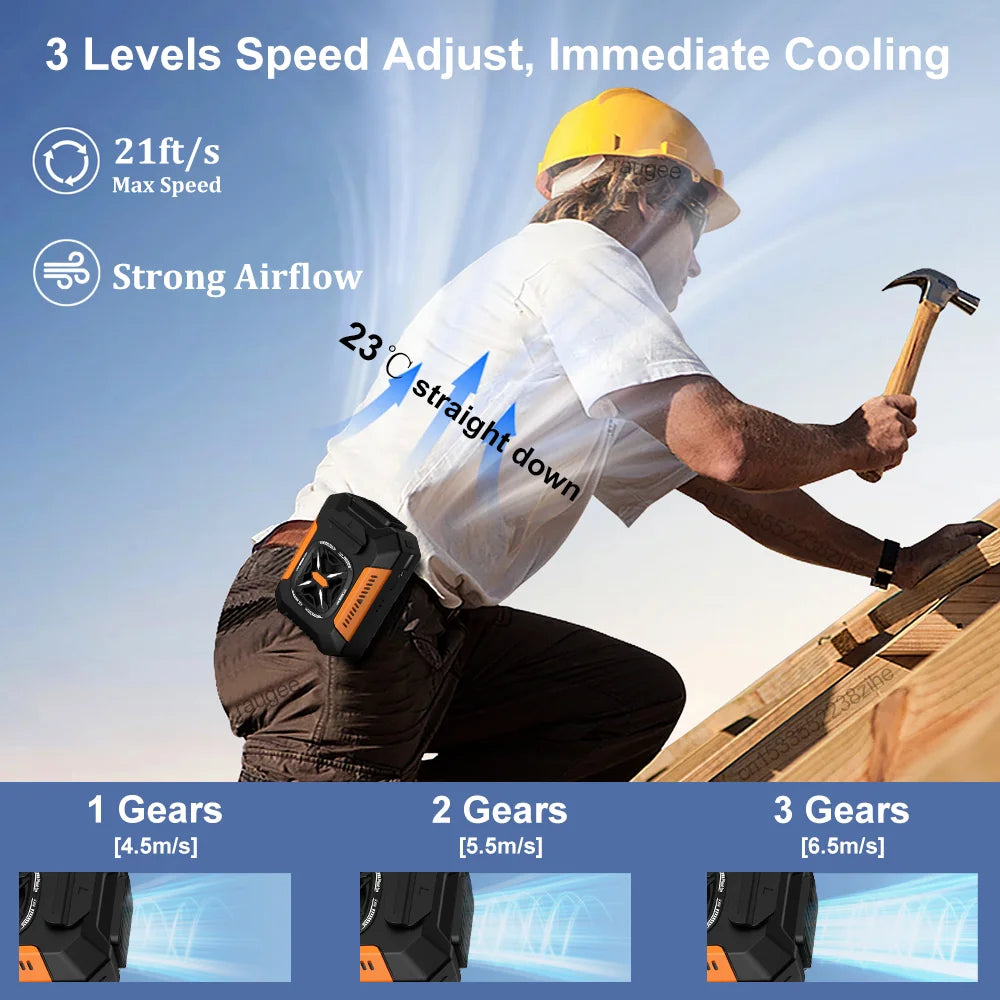 Wearable Neck Fan – 3-Speed, Belt Clip, 5000mAh, Hands-Free