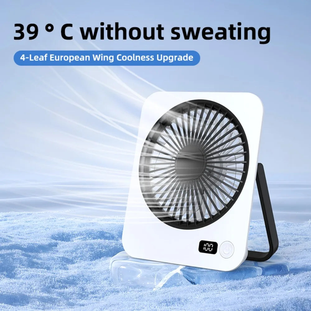 USB Desktop Fan – Foldable, 5-Speed, Power Display, Rechargeable