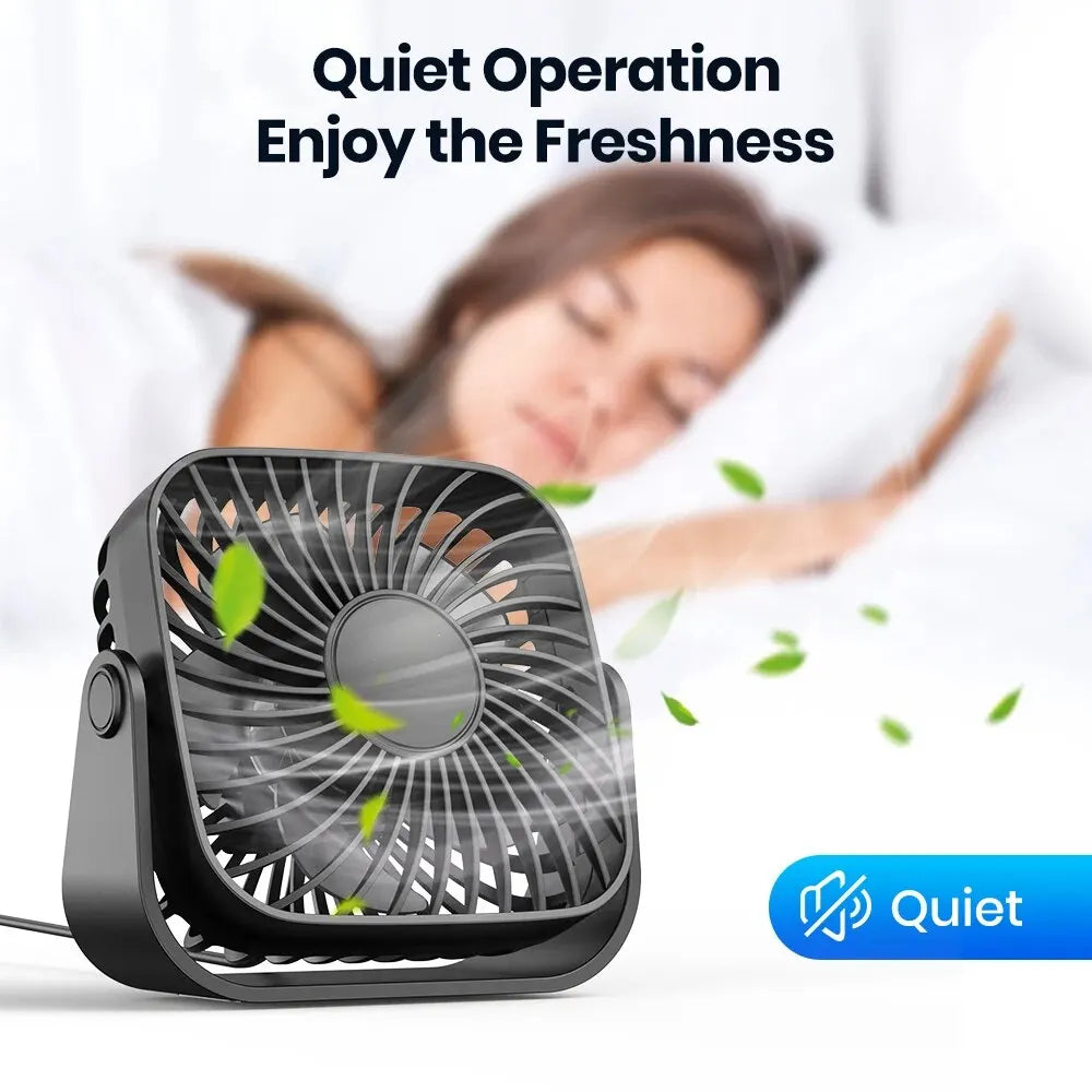 4-Inch USB Mini Desk Fan – 3-Speed, 360° Adjustable, Quiet Cooling