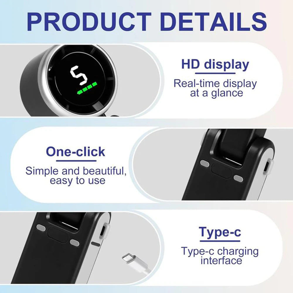 Portable 3-in-1 Turbo Handheld Fan, 5 High-Speed Settings, 3600mAh Power, Digital Screen, Foldable USB/Type-C Charge