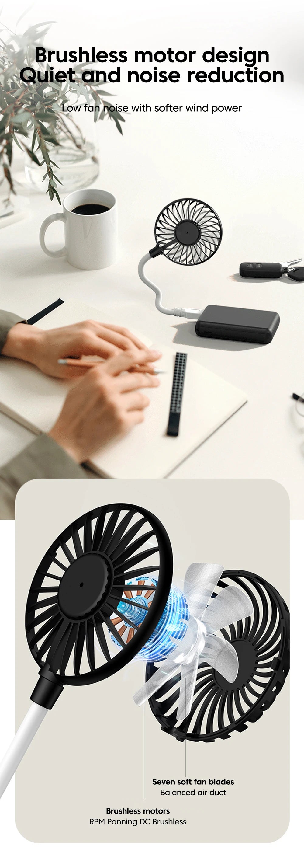 Silent USB Desk Fan – Plug-In, Compact, Instant Cooling