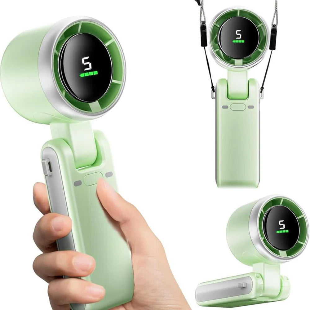 Portable 3-in-1 Turbo Handheld Fan, 5 High-Speed Settings, 3600mAh Power, Digital Screen, Foldable USB/Type-C Charge