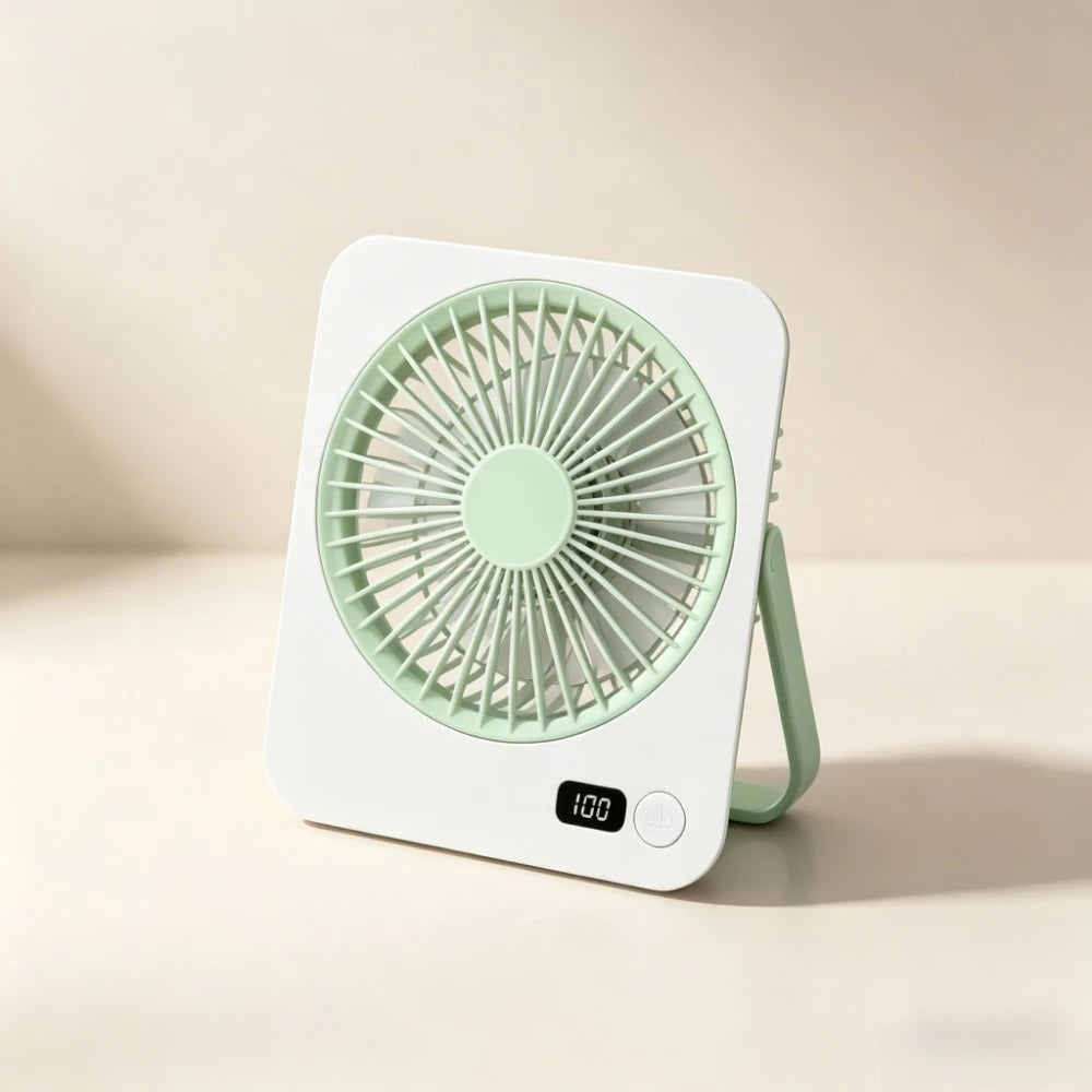 USB Desktop Fan – Foldable, 5-Speed, Power Display, Rechargeable