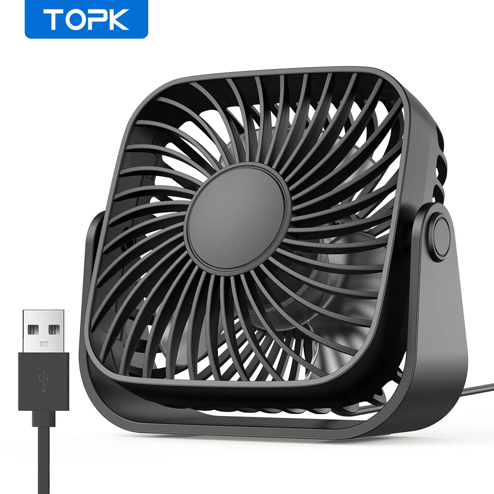 4-Inch USB Mini Desk Fan – 3-Speed, 360° Adjustable, Quiet Cooling