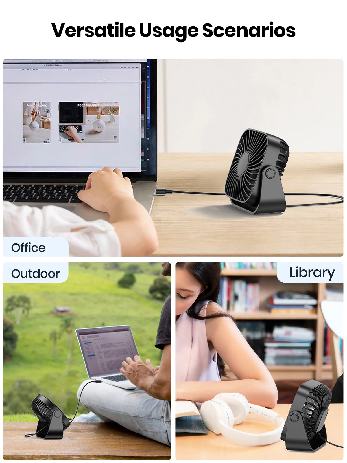 4-Inch USB Mini Desk Fan – 3-Speed, 360° Adjustable, Quiet Cooling