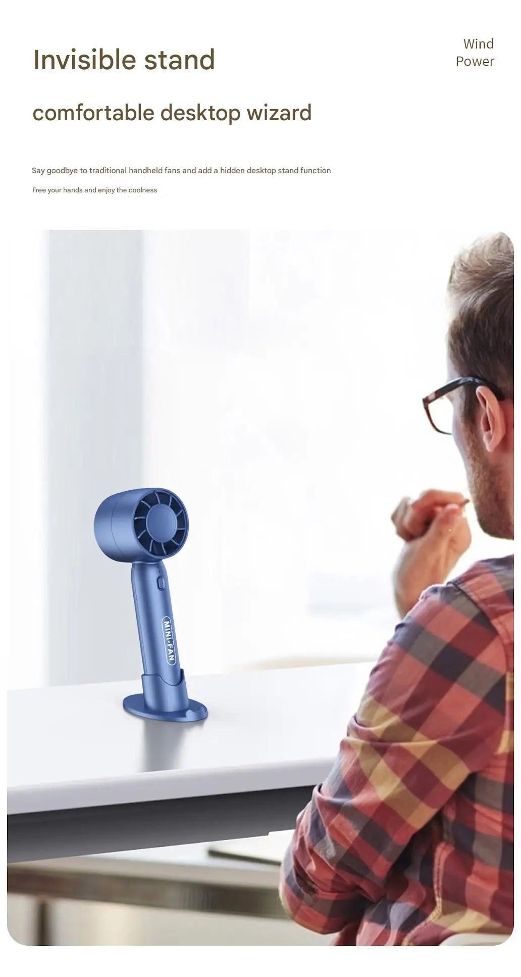 Turbo handheld small fan USB charging mini outdoor portable lightweight desktop stand with long-lasting battery life