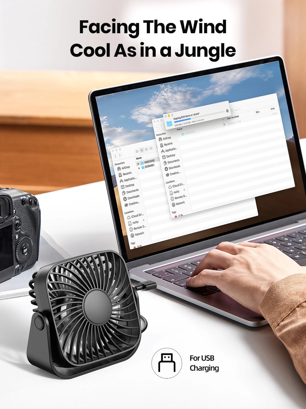 4-Inch USB Mini Desk Fan – 3-Speed, 360° Adjustable, Quiet Cooling