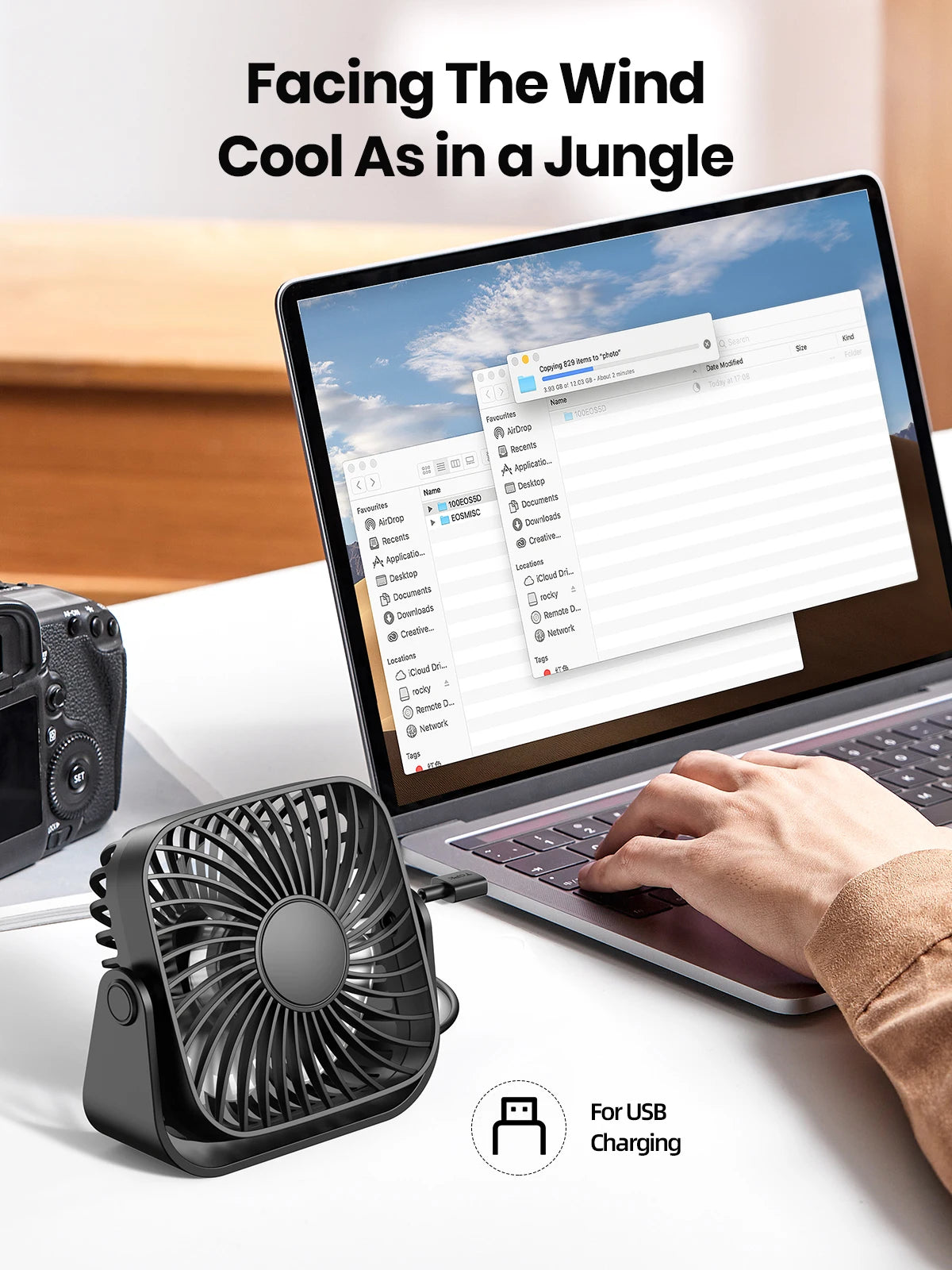 4-Inch USB Mini Desk Fan – 3-Speed, 360° Adjustable, Quiet Cooling