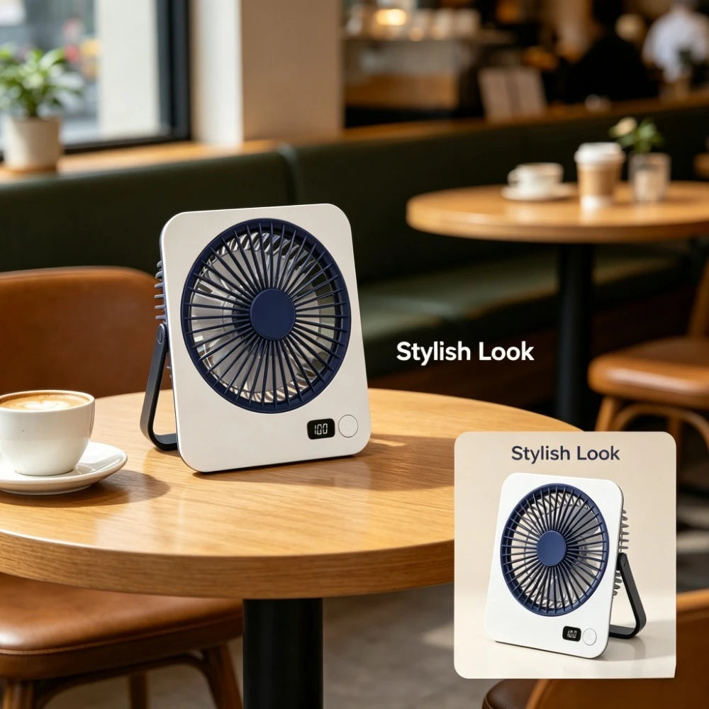 USB Desktop Fan – Foldable, 5-Speed, Power Display, Rechargeable