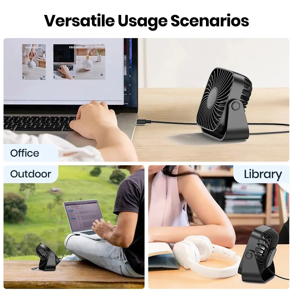 4-Inch USB Mini Desk Fan – 3-Speed, 360° Adjustable, Quiet Cooling