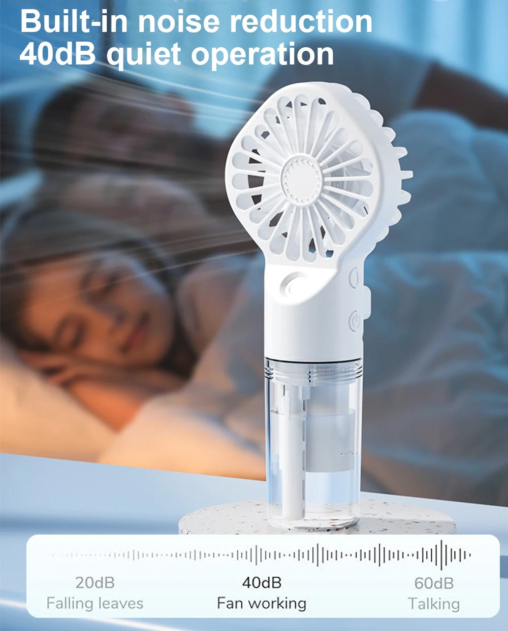 2-in-1 Mist Spray Fan – USB Rechargeable, 4-Speed, Handheld Humidifier Fan
