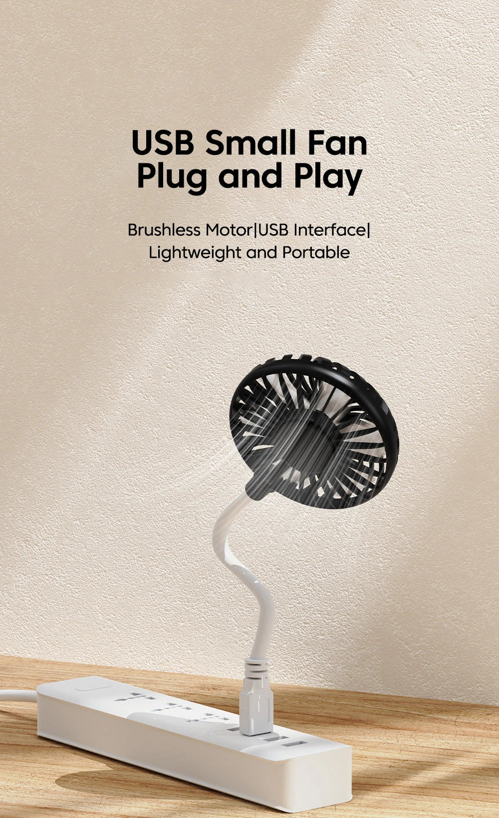 Silent USB Desk Fan – Plug-In, Compact, Instant Cooling