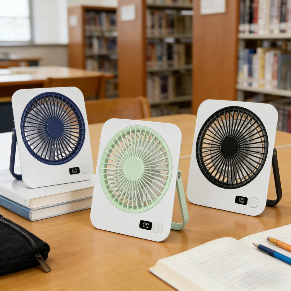 USB Desktop Fan – Foldable, 5-Speed, Power Display, Rechargeable