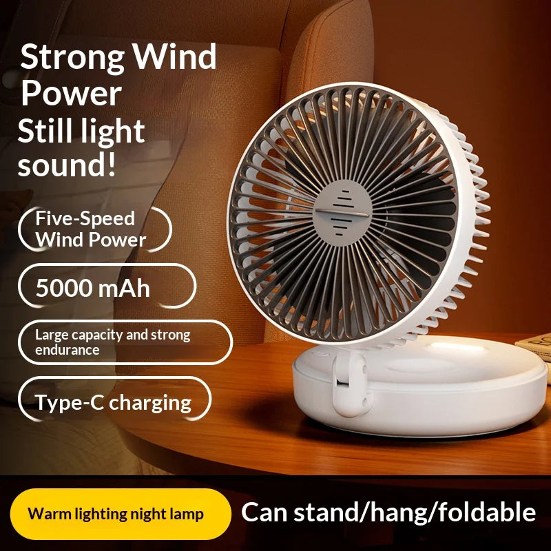 Foldable Wall Mount Fan – Glow-in-the-Dark, 5000mAh, High-Speed Circulation