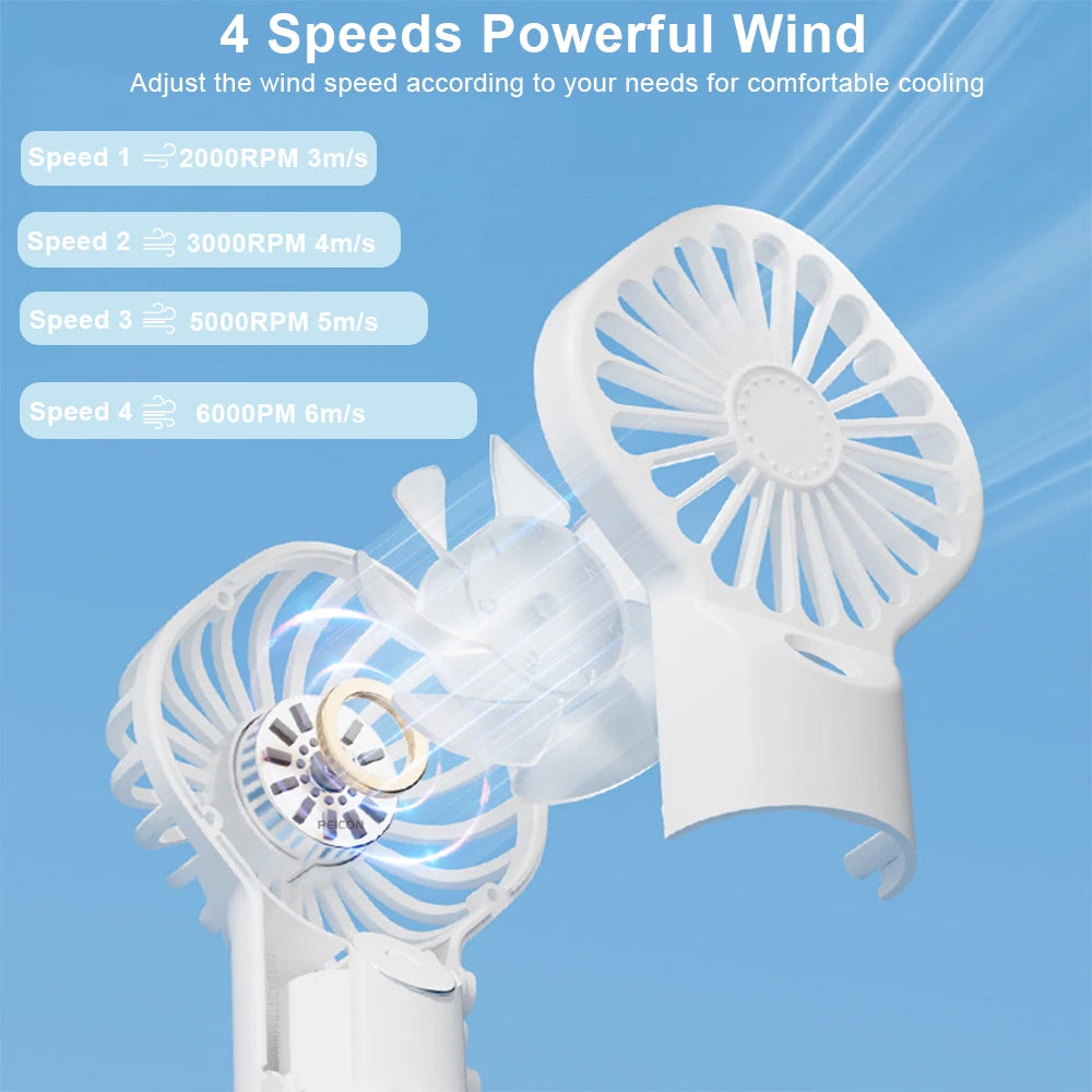 2-in-1 Mist Spray Fan – USB Rechargeable, 4-Speed, Handheld Humidifier Fan