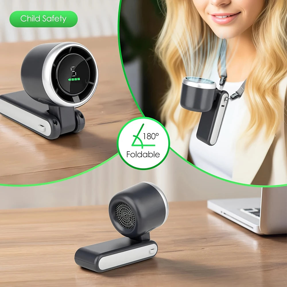 Portable 3-in-1 Turbo Handheld Fan, 5 High-Speed Settings, 3600mAh Power, Digital Screen, Foldable USB/Type-C Charge