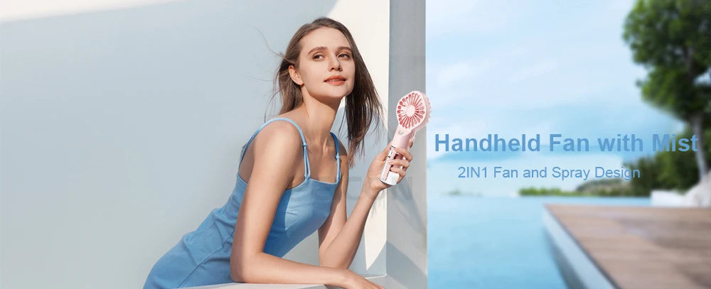 2-in-1 Mist Spray Fan – USB Rechargeable, 4-Speed, Handheld Humidifier Fan