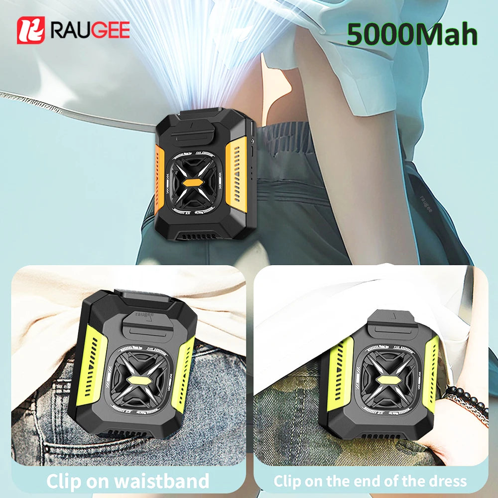 Wearable Neck Fan – 3-Speed, Belt Clip, 5000mAh, Hands-Free