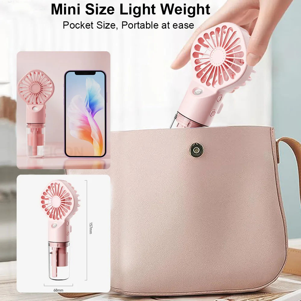 2-in-1 Mist Spray Fan – USB Rechargeable, 4-Speed, Handheld Humidifier Fan