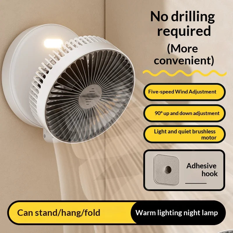 Foldable Wall Mount Fan – Glow-in-the-Dark, 5000mAh, High-Speed Circulation