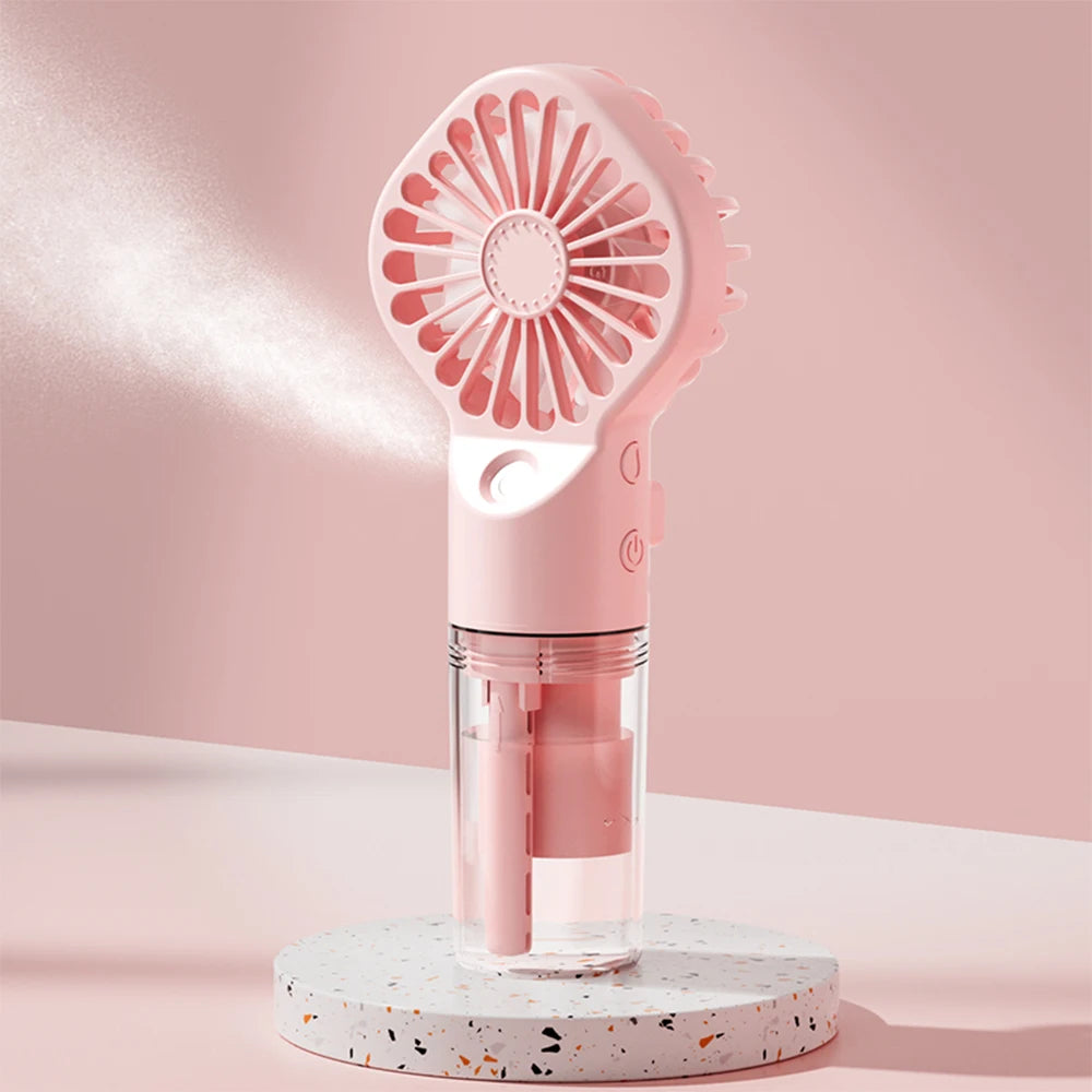 2-in-1 Mist Spray Fan – USB Rechargeable, 4-Speed, Handheld Humidifier Fan