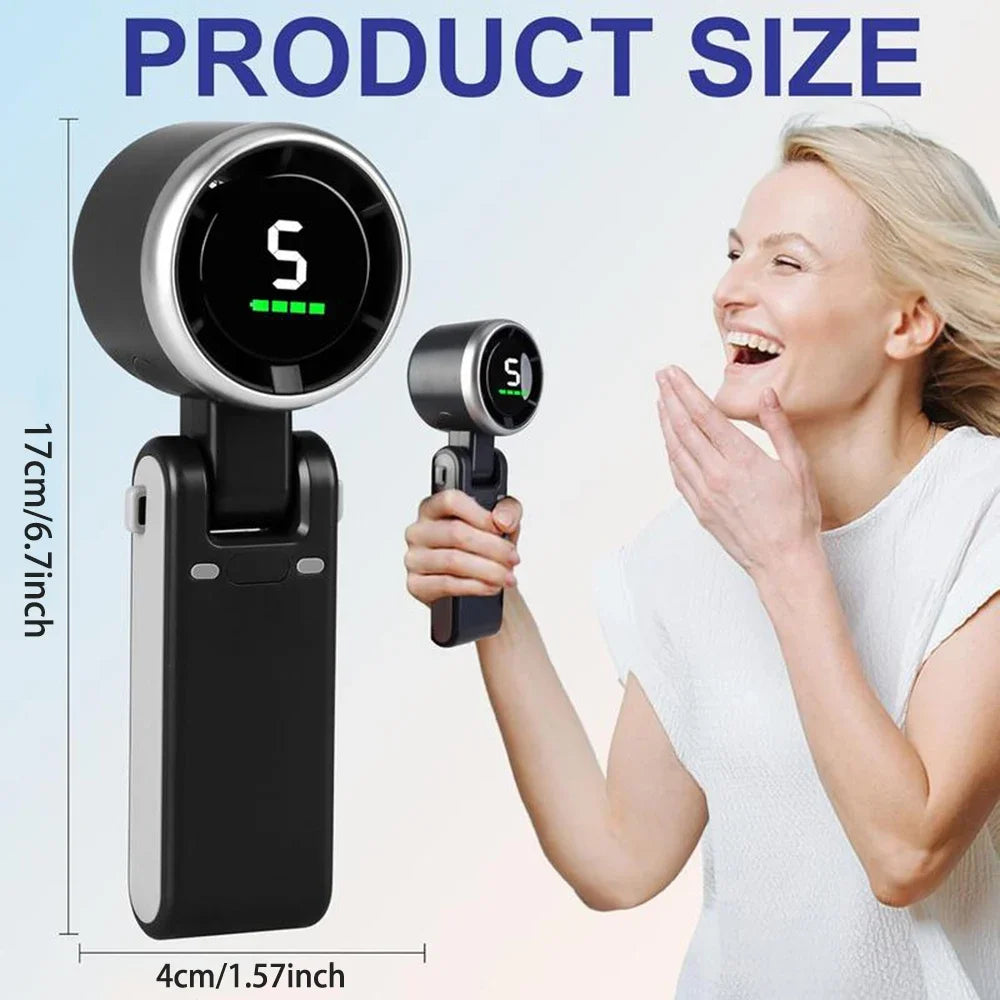 Portable 3-in-1 Turbo Handheld Fan, 5 High-Speed Settings, 3600mAh Power, Digital Screen, Foldable USB/Type-C Charge