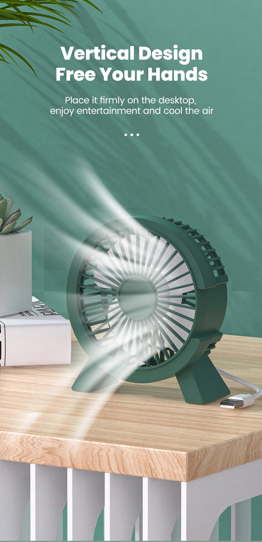 Mini USB Table Fan – High-Speed Turbo, Rechargeable, Dorm & Desk