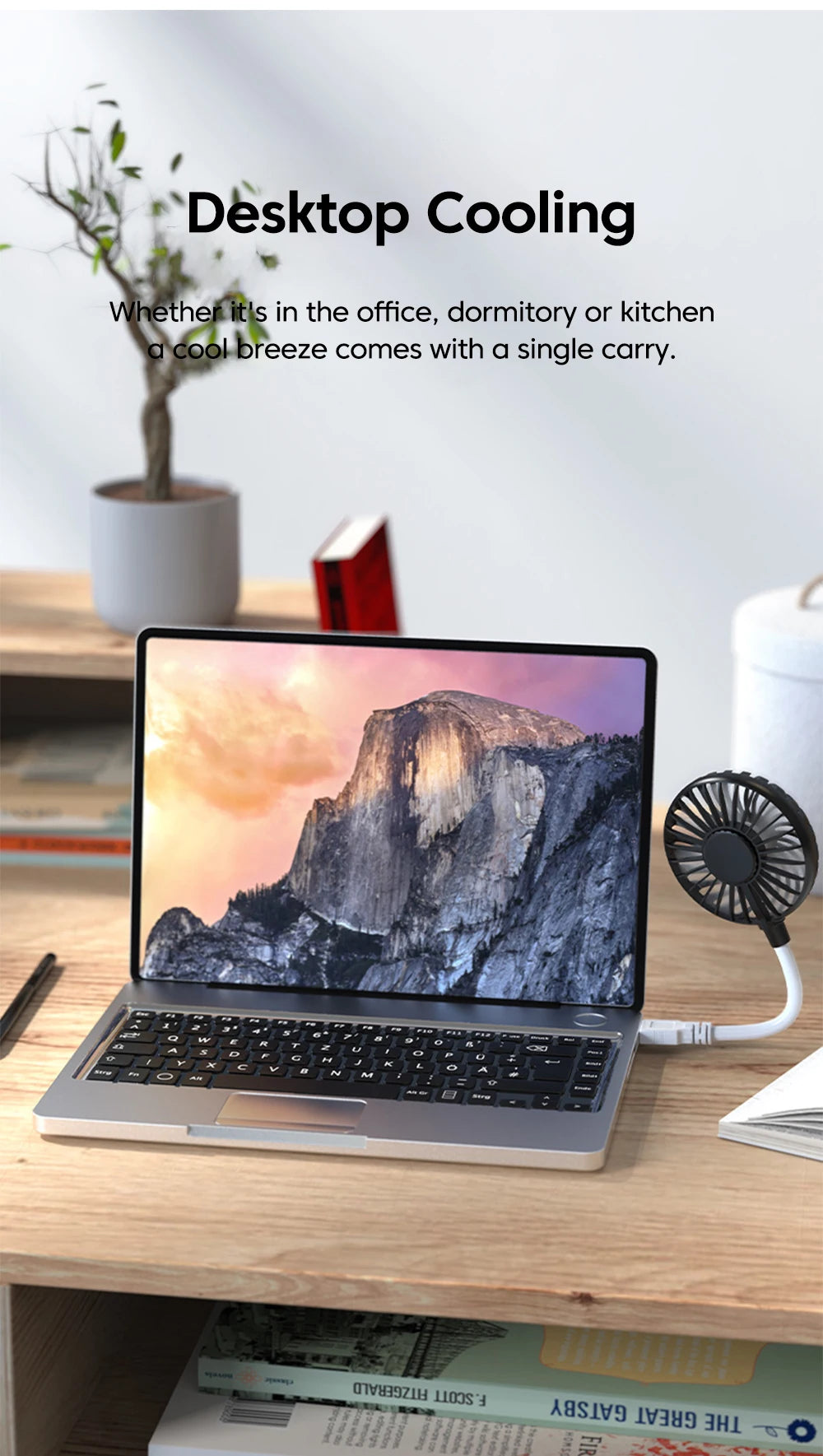 Silent USB Desk Fan – Plug-In, Compact, Instant Cooling