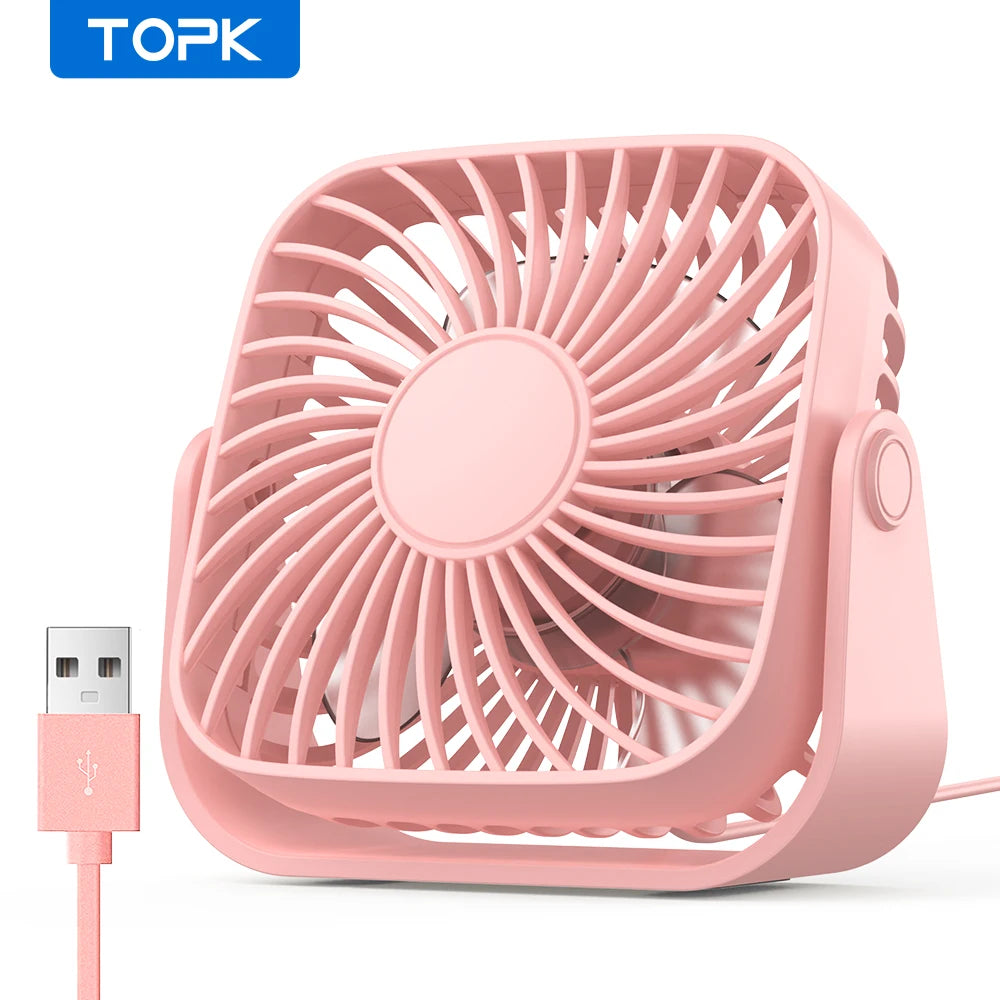 4-Inch USB Mini Desk Fan – 3-Speed, 360° Adjustable, Quiet Cooling