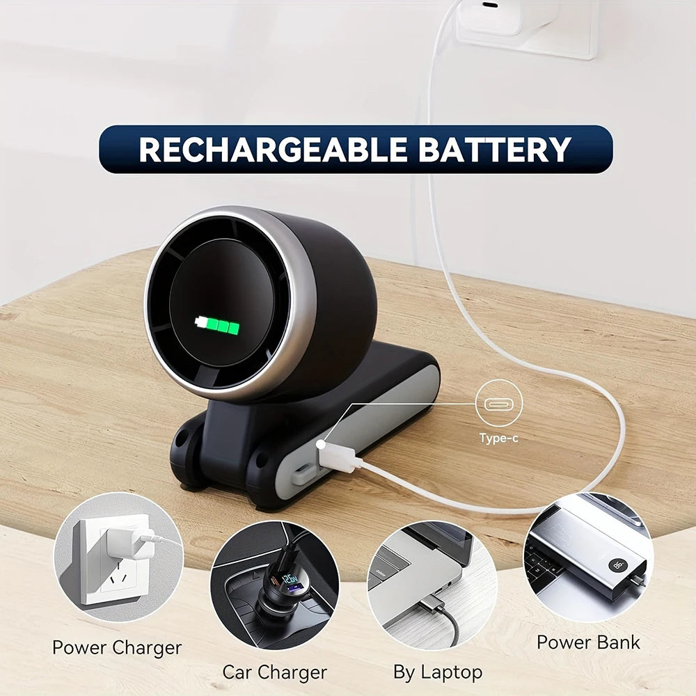 Portable 3-in-1 Turbo Handheld Fan, 5 High-Speed Settings, 3600mAh Power, Digital Screen, Foldable USB/Type-C Charge