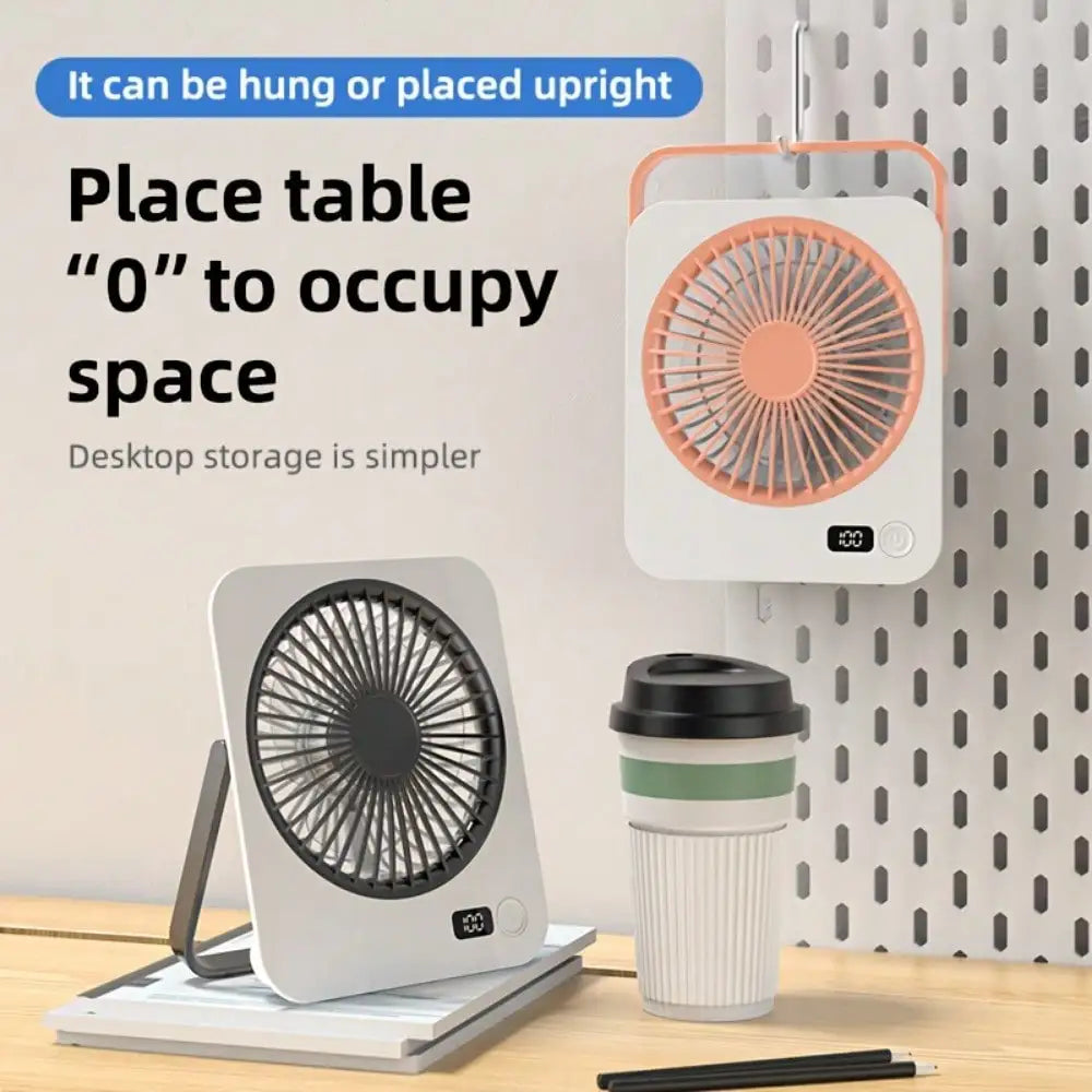 USB Desktop Fan – Foldable, 5-Speed, Power Display, Rechargeable