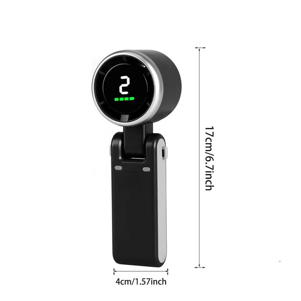 Portable 3-in-1 Turbo Handheld Fan, 5 High-Speed Settings, 3600mAh Power, Digital Screen, Foldable USB/Type-C Charge